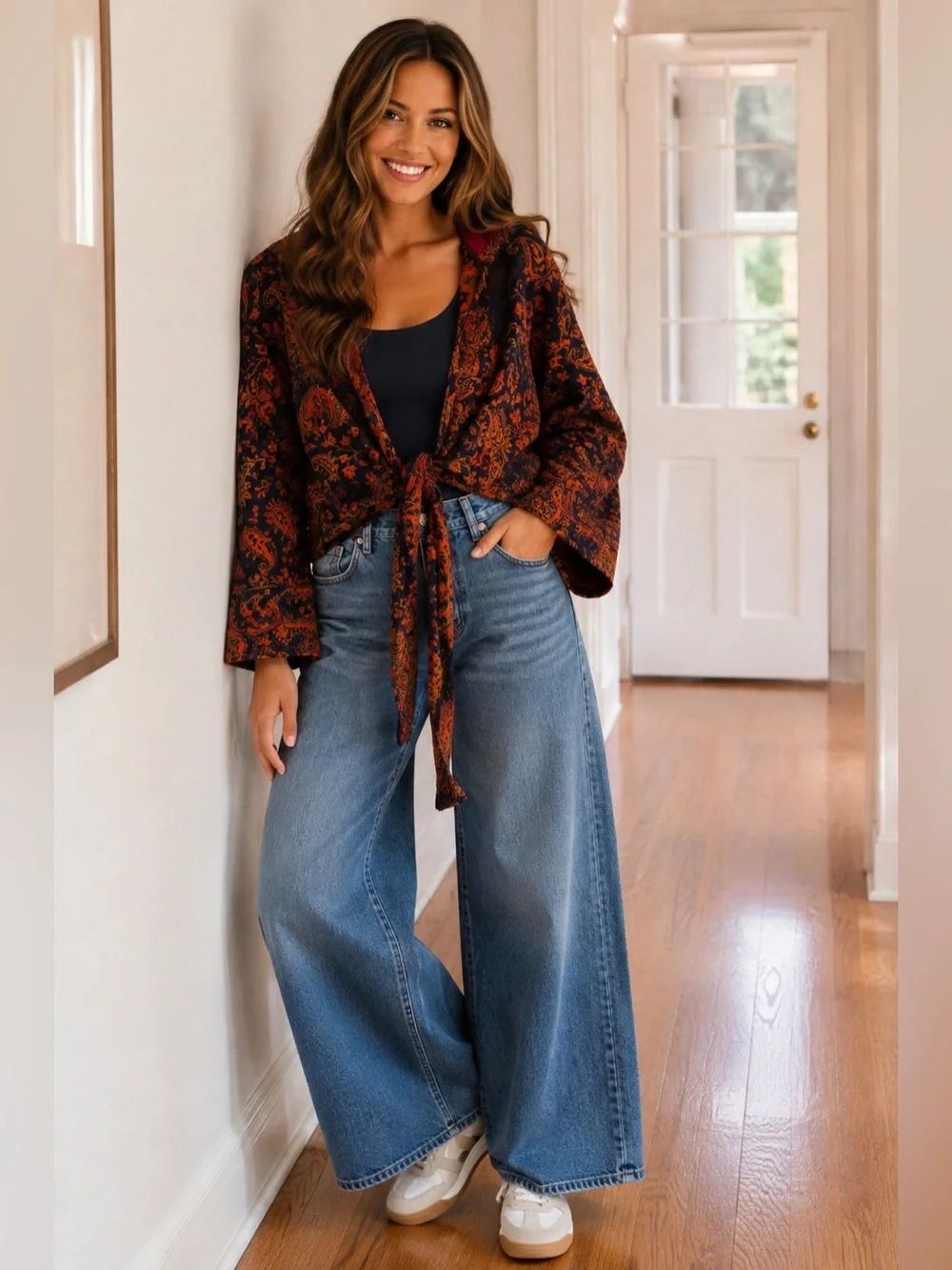 Boho Floral Cropped Free People Style Made in India Tie Cardigan